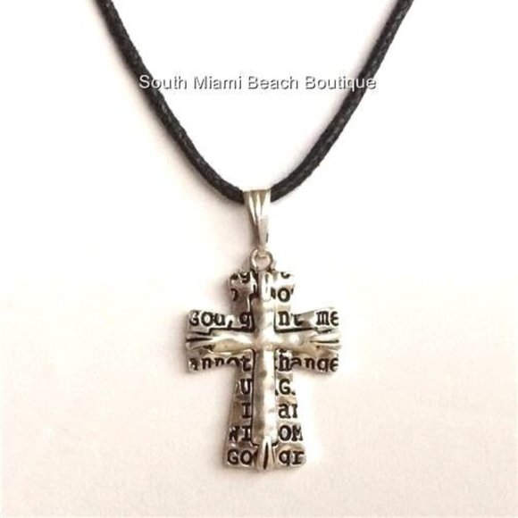 Serenity Prayer Necklace Silver Plated Message AA Al-Anon NA Pendant Black Cord - Picture 5 of 11